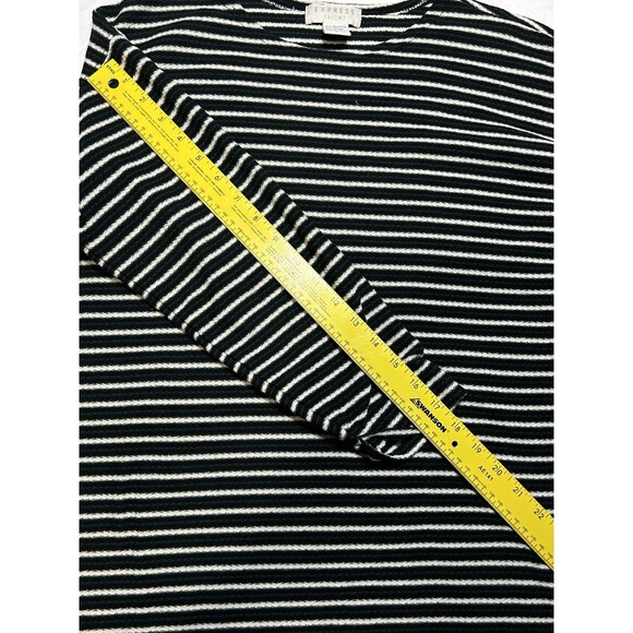 Vintage 90s Express Tricot Long Sleeve Women Sz S Top Black White Striped - Picture 7 of 8